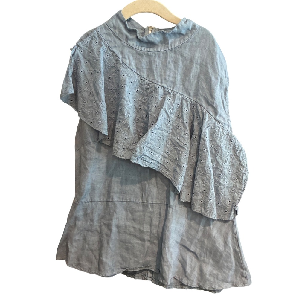 Laura Bianchi Asymmetrical Eyelet Ruffle Top Womens S Blue Coquettegirl Boho